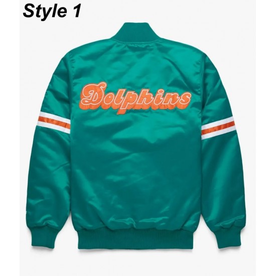 Miami Dolphins Teal Green Satin Bomber Jacket