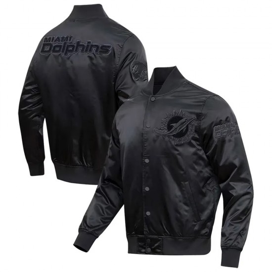 Miami Dolphins Triple Black Satin Jacket