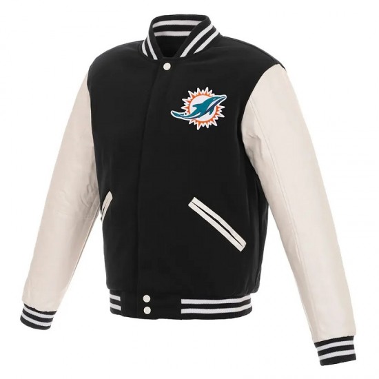 Miami Dolphins Varsity Black And White Jacket Miami Dolphins Varsity Black And White Jacket
