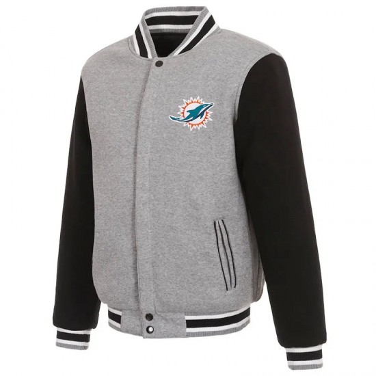 Miami Dolphins Varsity Gray And Black Wool Jacket Miami Dolphins Varsity Gray And Black Wool Jacket