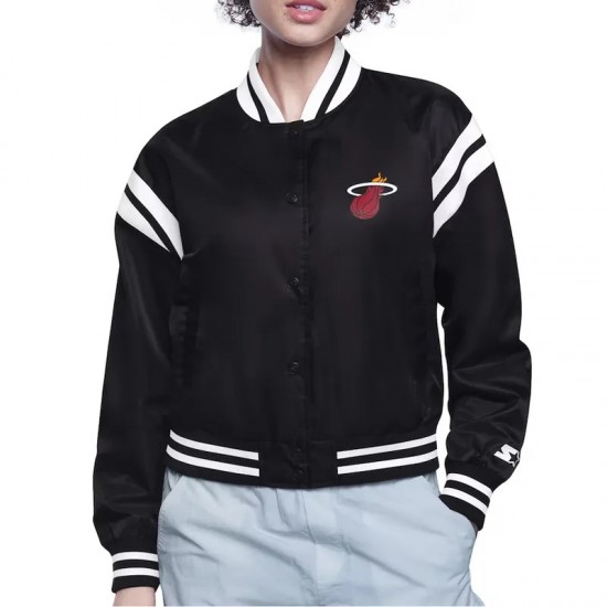 Miami Heat Printed Logo Varsity Satin Jacket Miami Heat Printed Logo Varsity Satin Jacket