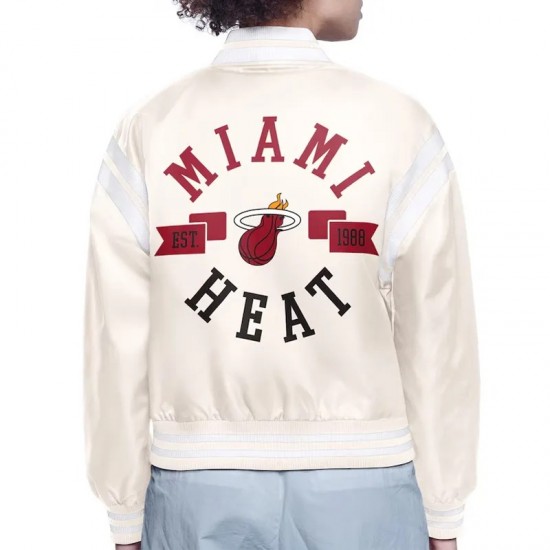Miami Heat Printed Logo Varsity Satin Jacket Miami Heat Printed Logo Varsity Satin Jacket