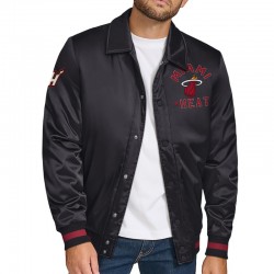 Miami Heat Stitch Applique Black Satin Jacket