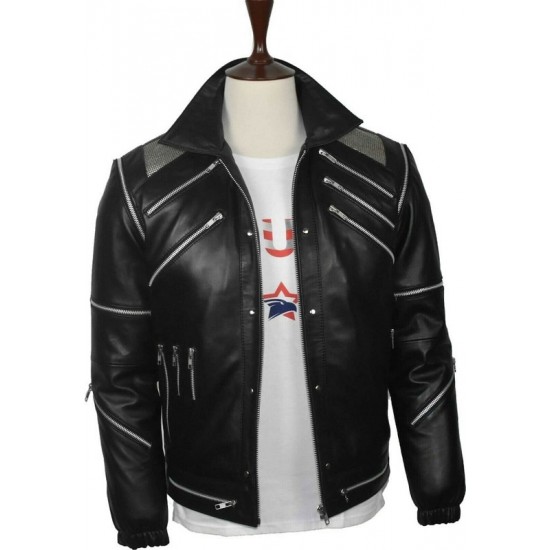 Michael Jackson MJ Beat it Black Real Leather Jacket Michael Jackson MJ Beat it Black Real Leather Jacket