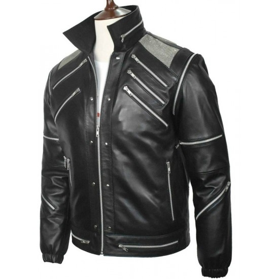 Michael Jackson MJ Beat it Black Real Leather Jacket Michael Jackson MJ Beat it Black Real Leather Jacket