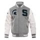 Michigan State University Heather Grey and White Varsity Jacket Michigan State University Heather Grey and White Varsity Jacket
