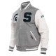 Michigan State University Heather Grey and White Varsity Jacket Michigan State University Heather Grey and White Varsity Jacket
