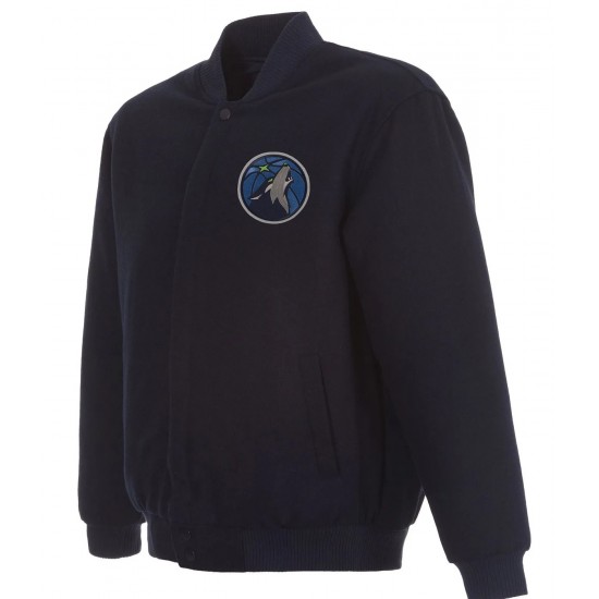 Minnesota Timberwolves Varsity Bomber Navy Blue Wool Jacket