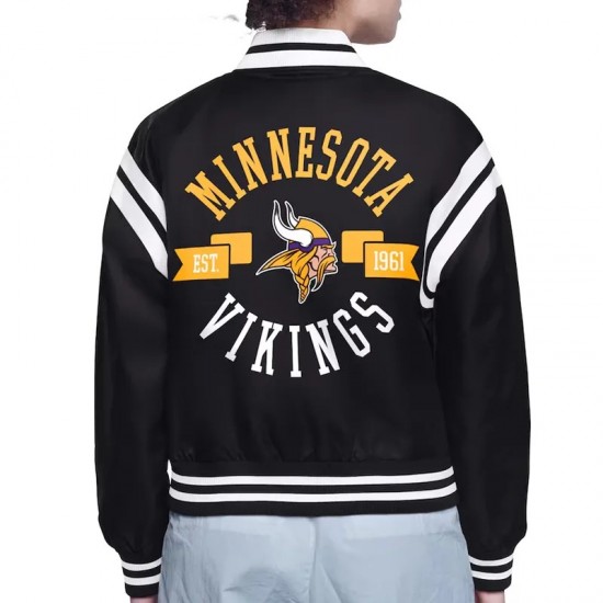 Minnesota Vikings Printed Logo Varsity Satin Jacket Minnesota Vikings Printed Logo Varsity Satin Jacket