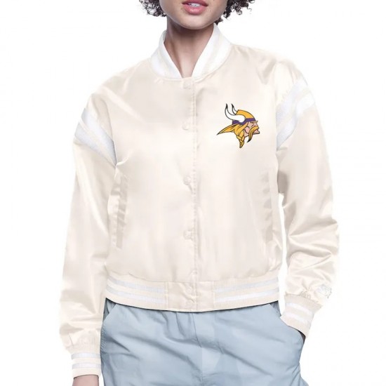 Minnesota Vikings Printed Logo Varsity Satin Jacket Minnesota Vikings Printed Logo Varsity Satin Jacket