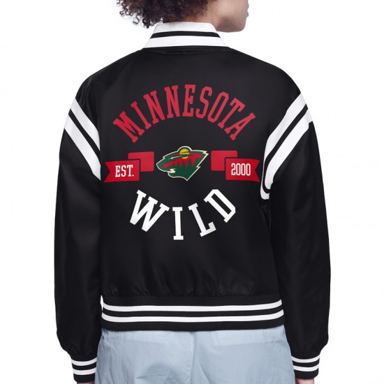 Minnesota Wild Printed Logo Varsity Satin Jacket Minnesota Wild Printed Logo Varsity Satin Jacket