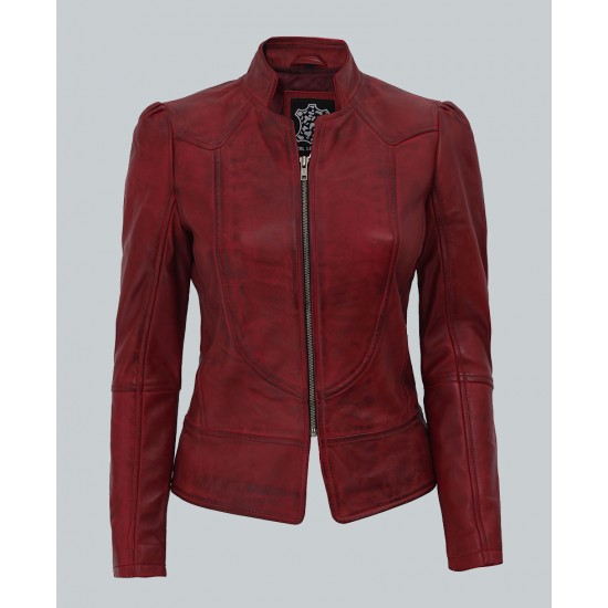 Montana Women's Biker Maroon Leather Jacket Montana Women's Biker Maroon Leather Jacket