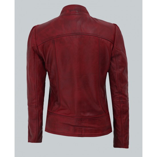 Montana Women's Biker Maroon Leather Jacket Montana Women's Biker Maroon Leather Jacket
