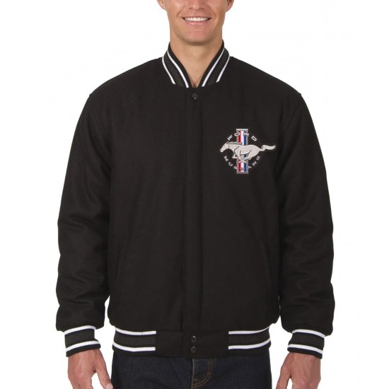 Mustang Varsity Bomber Black Wool Jacket Mustang Varsity Bomber Black Wool Jacket