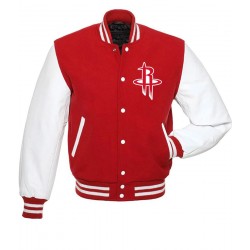 NBA Houston Rockets Letterman Red and White Jacket 