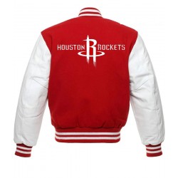NBA Houston Rockets Letterman Red and White Jacket 