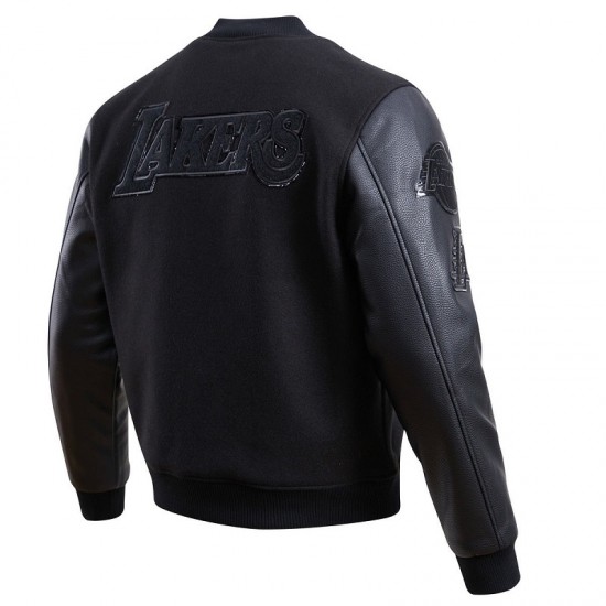 NBA Los Angeles Lakers Triple Black Varsity Jacket NBA Los Angeles Lakers Triple Black Varsity Jacket