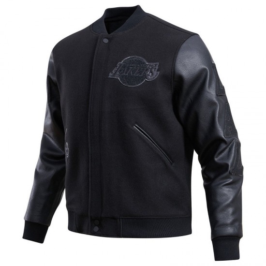 NBA Los Angeles Lakers Triple Black Varsity Jacket NBA Los Angeles Lakers Triple Black Varsity Jacket
