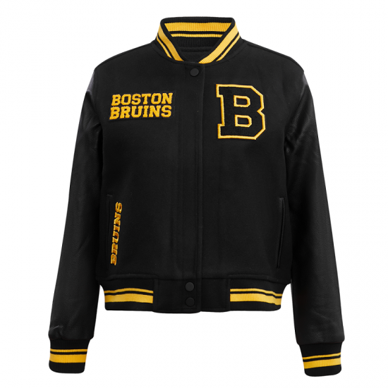 NHL Boston Bruins Retro Classic Womens Black Varsity Jacket NHL Boston Bruins Retro Classic Womens Black Varsity Jacket