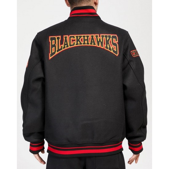 NHL Chicago BlackHawks Crest Emblem Rib Varsity Jacket NHL Chicago BlackHawks Crest Emblem Rib Varsity Jacket