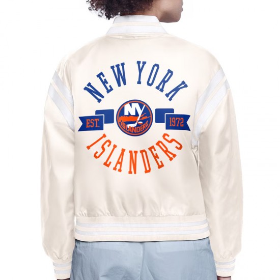 NY Islanders Printed Logo Varsity Satin Jacket