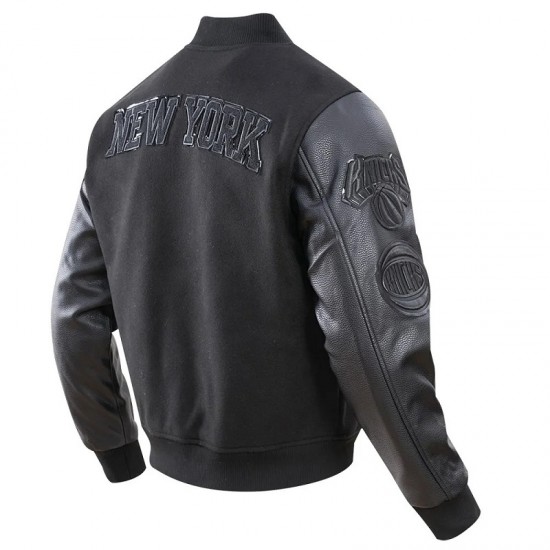 NY Knicks All Black Varsity Jacket NY Knicks All Black Varsity Jacket