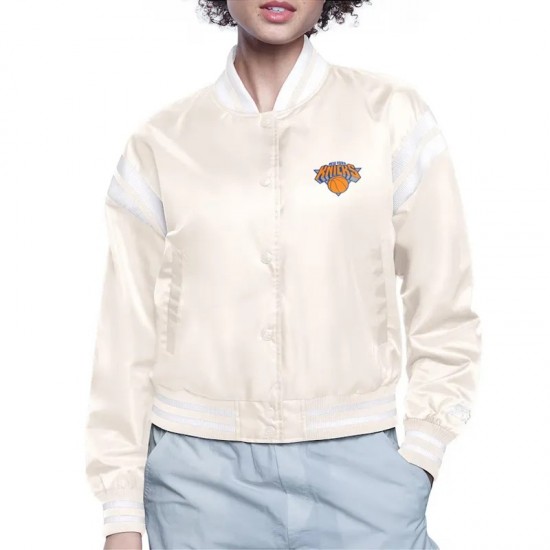 NY Knicks Printed Logo Varsity Satin Jacket NY Knicks Printed Logo Varsity Satin Jacket