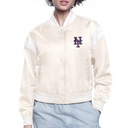 NY Mets Printed Logo Black Varsity Satin Jacket