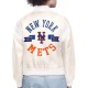 NY Mets Printed Logo Black Varsity Satin Jacket NY Mets Printed Logo Black Varsity Satin Jacket