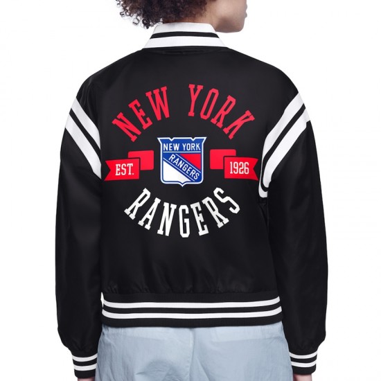 NY Rangers Printed Logo Varsity Satin Jacket