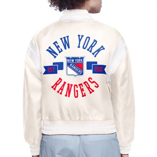 NY Rangers Printed Logo Varsity Satin Jacket
