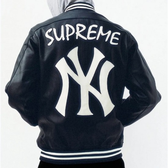 NY Yankees Letterman Varsity Black Leather Jacket NY Yankees Letterman Varsity Black Leather Jacket