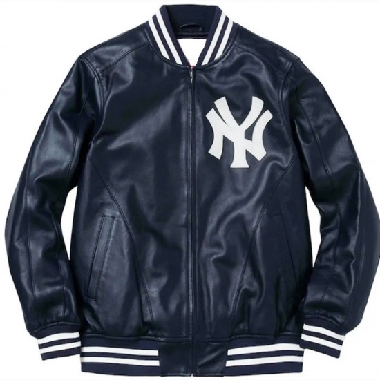 NY Yankees Letterman Varsity Black Leather Jacket NY Yankees Letterman Varsity Black Leather Jacket