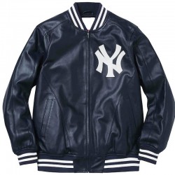NY Yankees Letterman Varsity Blue Leather Jacket 