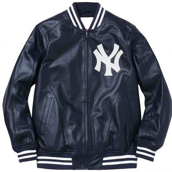 NY Yankees Letterman Varsity Blue Leather Jacket NY Yankees Letterman Varsity Blue Leather Jacket