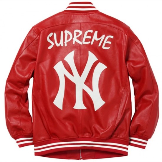 NY Yankees Letterman Varsity Red Leather Jacket