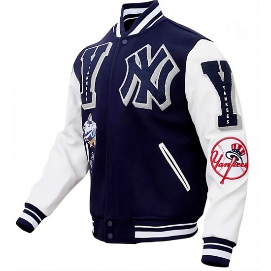 NY Yankees MBL Mash Up Logo Letterman Varsity Jacket NY Yankees MBL Mash Up Logo Letterman Varsity Jacket