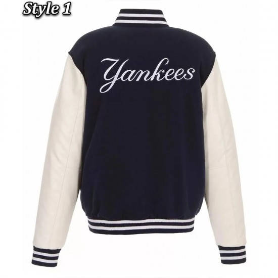 NY Yankees Navy Blue White Letterman Jacket