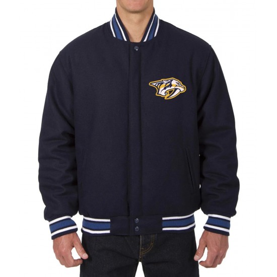 Nashville Predators Bomber Navy Blue Wool Jacket