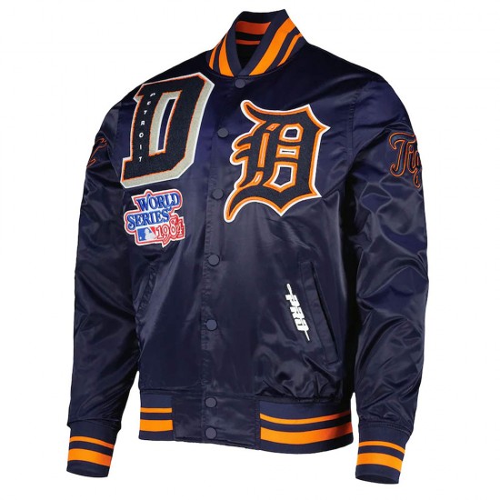 Navy Blue Detroit Tigers Mash Up Satin Jacket Navy Blue Detroit Tigers Mash Up Satin Jacket