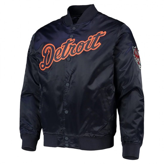 Navy Blue Detroit Tigers Wordmark Satin Jacket Navy Blue Detroit Tigers Wordmark Satin Jacket