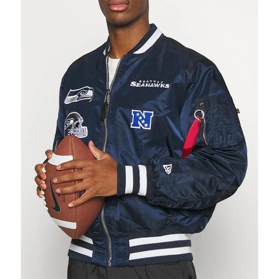 Navy Blue Seattle Seahawks Bomber MA-1 Jacket