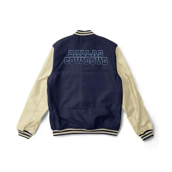 Navy Blue and Cream Dallas Cowboys Varsity Jacket