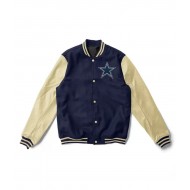 Navy Blue and Cream Dallas Cowboys Varsity Jacket