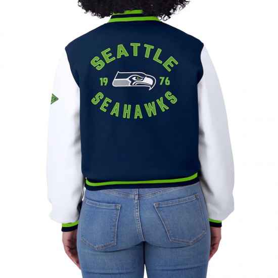 Navy White Seattle Seahawks Varsity Full-Zip Jacket