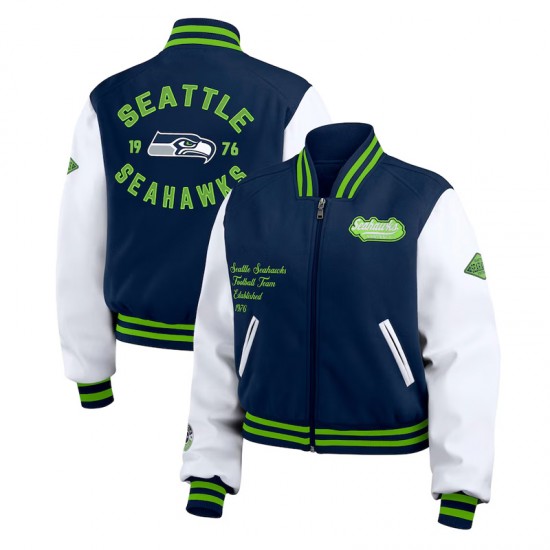 Navy White Seattle Seahawks Varsity Full-Zip Jacket