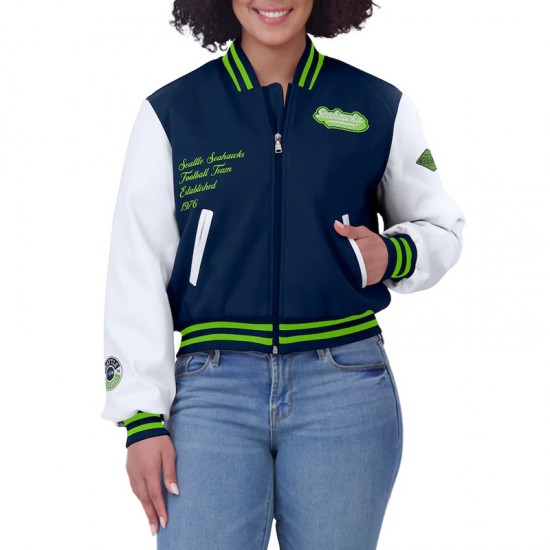 Navy White Seattle Seahawks Varsity Full-Zip Jacket