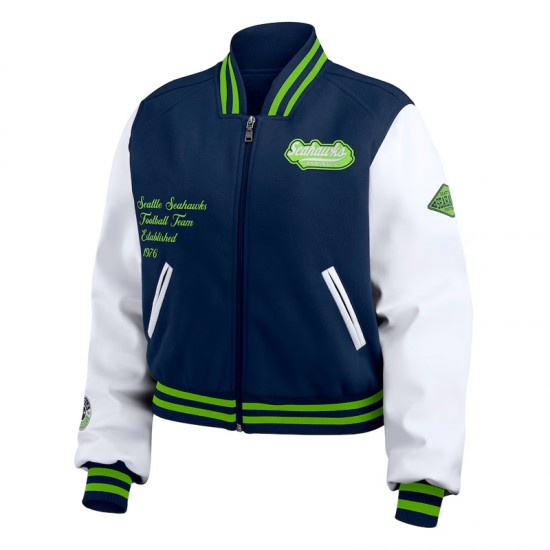 Navy White Seattle Seahawks Varsity Full-Zip Jacket