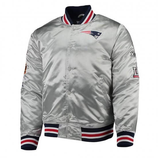 New England Patriots Game Silver Satin Jacket New England Patriots Game Silver Satin Jacket