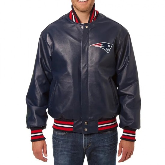 New England Patriots Varsity Navy Leather Jacket New England Patriots Varsity Navy Leather Jacket